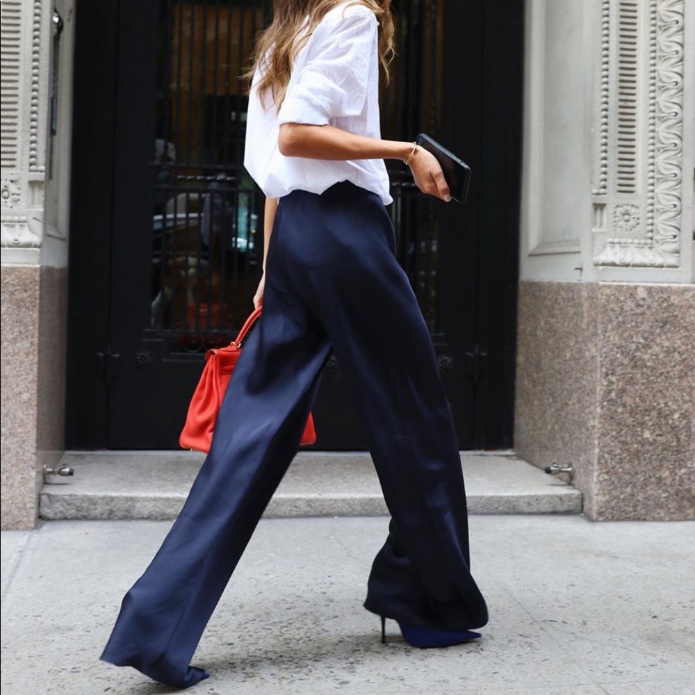 VINCE High-Rise Crepe Back Satin Wide-Leg Pant